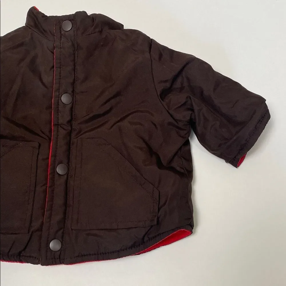 Baby GAP Reversible Jacket Infant 0-3 Months Red Corduroy Brown Bear Chore Coat